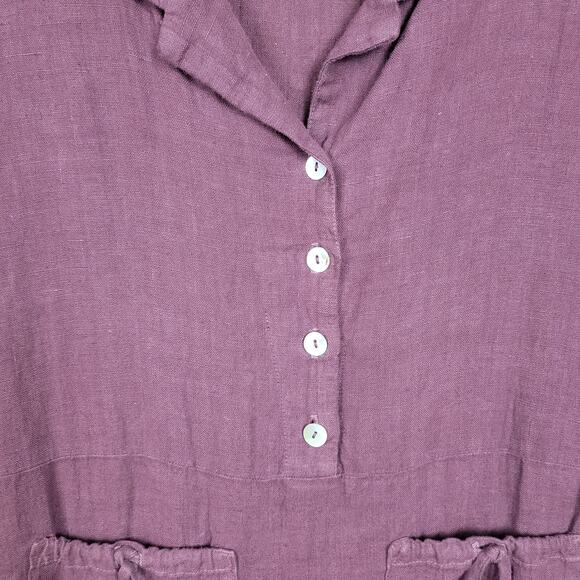 VTG Subtle Tones Linen Shirt Dress Womens S/M Purple Button Front Lagenlook Maxi - Picture 13 of 14